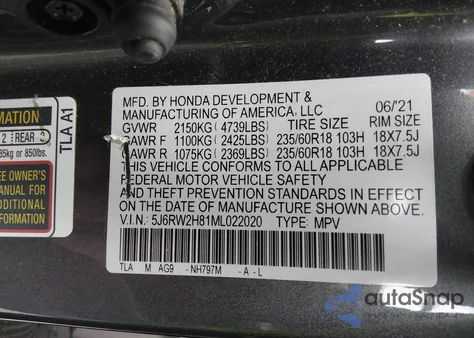 2021 Honda Cr-V Awd Ex-L from USA, damaged, VIN 5J6RW2H81ML022020